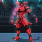  2018 anthro balls body_hair claws crowd detailed_background erection feline fighting_ring front_view greeneyedwolfking group humanoid_penis incineroar looking_at_viewer male mammal muscular muscular_male nintendo nipples nude penis pok&eacute;mon pok&eacute;mon_(species) pubes solo standing video_games 