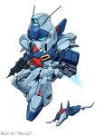  aircraft airplane blue_eyes char&#039;s_counterattack character_name deformed fighter_jet gun gundam holding holding_gun holding_weapon jet mecha military_vehicle mobile_suit multiple_views no_humans noah_noah re-gz robot science_fiction simple_background weapon white_background 