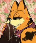 absurd_res anthro big_penis bodily_fluids claws collar colored_nails cum cum_drip cum_from_nose cum_in_mouth cum_in_nose cum_inside cum_on_face cum_on_penis domestic_cat dripping duo felid feline felis fellatio floral_print garfield_(series) garfield_the_cat genital_fluids genitals hi_res lock male male/male mammal markings nails oral padlock penile penis red_eyes sex striped_markings stripes tears yonnixart