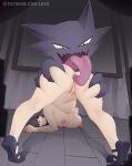  1girl anilingus anus artist_name ass ass_focus ass_grab black_eyes black_footwear black_hair completely_nude face_down ghost haunter hex_maniac_(pokemon) highres indoors kneepits looking_back luxu navel nipples nude open_mouth patreon_logo patreon_username pokemon pokemon_(creature) pokemon_xy pokephilia pussy sandals tiptoes tongue tongue_out top-down_bottom-up watermark web_address 