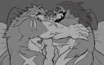 anthro bodily_fluids canid canine canis fur generation_8_pokemon group group_sex hero_of_many_battles_zacian hero_of_many_battles_zamazenta hug humanoid legendary_pokemon looking_at_another male male/male mammal muscular muscular_anthro muscular_male nintendo nude pecs pokemon pokemon_(species) ryuulabo sandwich_position sex size_difference sleeping smile sweat threesome trio wolf zacian zamazenta