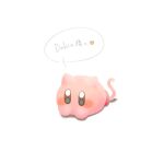  1boy animal_ears blue_eyes blush cat_boy cat_ears cat_tail colored_skin dot_mouth heart kirby kirby_(series) lying no_humans on_stomach pink_skin red_footwear simple_background solo speech_bubble starossa_kirby tail white_background 