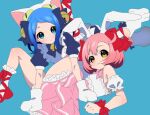  2girls anchiki_shou animal_ears animal_hat archived_source ayase_naru bad_id bad_twitter_id bell blue_background blue_dress blue_eyes blue_hair bow cat_hat cosplay dejiko dejiko_(cosplay) detached_sleeves di_gi_charat dress frilled_skirt frills hair_bell hair_bow hair_ornament hat highres image_sample jingle_bell looking_at_viewer mittens multiple_girls open_mouth paw_shoes pink_hair pink_skirt pretty_rhythm pretty_rhythm_rainbow_live pretty_series puffy_detached_sleeves puffy_short_sleeves puffy_sleeves rabbit_ears red_footwear rinne_(pretty_rhythm) shirt shoes short_hair short_sleeves simple_background skirt smile twitter_sample usada_hikaru usada_hikaru_(cosplay) white_hat white_mittens white_shirt yellow_eyes 