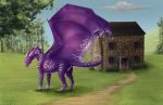  2017 ambiguous_gender claws day detailed_background digital_media_(artwork) dragon feral ferrety-lixciaa grass horn outside purple_skin scalie sky solo spines standing western_dragon 