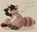 absurd_res after_sex animate_inanimate blush bodily_fluids cum cum_in_pussy cum_inside digital_media_(artwork) female flannel genital_fluids hi_res living_plushie lycoon_(yuckydizzy) mammal plushie plushophilia procyonid raccoon simple_background solo yuckydizzy