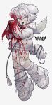 ambiguous_gender angel animal_humanoid bandage blood blood_on_clothing blood_on_face blood_on_hand blood_on_weapon bodily_fluids canid canid_humanoid canine canine_humanoid chain chain_leash chibi clothing dog_humanoid feathered_wings feathers footwear fur hair hi_res hoodie humanoid kirarayakubou knife leash mammal mammal_humanoid pupils shoes slit_pupils sneakers socks solo tail topwear weapon white_body white_fur white_hair wings