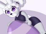 anthro ashely_winters_(guak) big_breasts black_clothing breasts clothing easter easter_egg egg eyelashes female fluffy fluffy_hair fur grey_body grey_fur guak hair hi_res holidays humanoid lagomorph leporid long_ears looking_at_viewer lying mammal on_front ponytail purple_eyes rabbit shirt simple_background smile solo tank_top thick_thighs topwear white_body white_fur