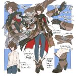  ahoge bag belt belt_pouch black_gloves boots brown_feathers brown_footwear brown_jacket coattails commentary_request denim facing_viewer feathered_wings feathers full_body fur-trimmed_boots fur_trim gloves granblue_fantasy hair_between_eyes high_collar high_heel_boots high_heels highres jacket jeans layered_sleeves looking_at_viewer multiple_views official_alternate_costume outline pants pouch red_eyes ribbed_sweater sandalphon_(granblue_fantasy) sandalphon_(valentine)_(granblue_fantasy) short_hair shoulder_bag sweater tekki_(tki) translation_request turtleneck turtleneck_sweater white_outline white_sweater wings 