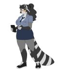 big_breasts blackbetty bottomwear breasts clothed clothing eyewear female franciene_(tango&#039;s_family) hair hi_res mammal police police_uniform procyonid raccoon skirt solo sunglasses thick_thighs uniform