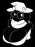  anthro big_breasts breasts caprine clothed clothing crossgender deltarune eyewear female glasses goat hat limebreaker long_ears mammal monochrome ralsei scarf simple_background 