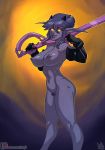  abstract_background armwear atryl big_breasts breasts clothing elbow_gloves elf female flexing front_view gloves glowing glowing_eyes grin hair holding_object holding_weapon humanoid kill_la_kill looking_at_viewer melee_weapon mostly_nude night_elf nipples not_furry pinup pointy_ears pose pubes puffy_nipples purple_hair purple_nipples purple_skin smile solo standing sword url video_games voluptuous warcraft weapon yellow_eyes 