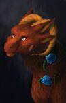  2018 ambiguous_gender blue_eyes brown_fur curved_horn digital_media_(artwork) dragon ferrety-lixciaa fur furred_dragon headshot_portrait portrait 