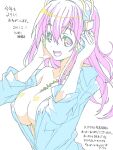  1girl :d bad_drawr_id bad_id between_breasts breasts cleavage color_trace headphones large_breasts long_hair looking_at_viewer nitroplus no_bra oekaki open_clothes open_mouth open_shirt pink_eyes pink_hair segawa_haruna shirt smile solo super_sonico teeth upper_teeth_only 