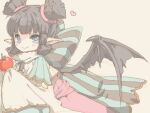  1girl apple bad_drawr_id bad_id bat_wings black_hair black_wings blue_eyes bow chain character_request copyright_request dress food fruit heart looking_at_viewer meiriel pointy_ears short_hair sidelocks simple_background sleeves_past_wrists smile solo two_side_up upper_body wings 