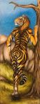  2018 anthro armband butt digitigrade feline female fur grass hand_on_hip hindpaw mammal nude orange_fur outside pawpads paws rear_view rock solo standing striped_fur stripes teiirka tiger tree walking whiskers yellow_eyes 