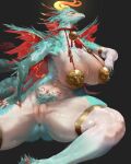 anthro breasts butt dragon eyes_closed female fur genitals hi_res horn mythological_creature mythological_scalie mythology pussy scalie simple_background solo wings yeu
