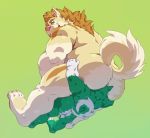  anthro back_tuft biceps big_butt butt canine dog duo eyebrows facesitting fur green_fur husky malamute male male/male mammal muscular simple_background size_difference smile taoren thigh_grab triceps 