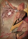  arm_up blue_eyes code_geass commentary_request dated guren_(code_geass) guren_mk-ii highres knightmare_frame mecha mecha_focus nakada_eiji no_humans open_hand robot science_fiction signature solo upper_body 