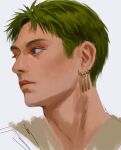  1boy closed_mouth earrings expressionless green_hair highres jewelry looking_to_the_side male_focus multiple_earrings ndsoda one_piece portrait roronoa_zoro short_hair simple_background solo white_background 