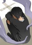  black_footwear black_hair black_pants cencoroll copyright_name depressed hidden_face long_sleeves male_focus monster nape pants sad shadow shuu_(cencoroll) sitting solo tentacles tentacles_with_male you_gonna_get_raped 