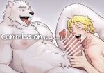 abs anthro bear big_muscles big_nipples big_pecs big_penis blonde_hair bodily_fluids censored duo erection fur genitals hair human human_on_anthro interspecies larger_anthro larger_male licking looking_pleasured male male/male mammal mosaic_censorship mshk_s muscular muscular_anthro muscular_male nipples nude open_mouth oral pecs penile penis penis_lick polar_bear sex size_difference smaller_human smaller_male sweat teeth tongue tongue_out ursine white_body white_fur