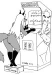 2023 anthro arcade_machine butt canid canine female fox gloves_(marking) hair herm_(lore) hi_res leg_markings long_hair mammal markings nude rina_(runei) socks_(marking) solo tegerio