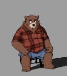 2024 absurd_res anthro bear black_nose bottomwear brown_body brown_fur clothing dean_(password) fur gr_thegreat hi_res male mammal overweight overweight_male password_(visual_novel) shirt shorts simple_background sitting solo topwear