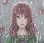  1girl absurdres artist_request blue_eyes crying crying_with_eyes_open highres looking_at_viewer medium_hair rain red_hair rpg_maker solo tagme tears water_drop 