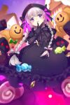  1girl beret black_dress black_hat blush braid breasts candy doll_joints dress echo_(circa) fate/grand_order fate_(series) food frills golem grey_hair hat joints lollipop long_hair looking_at_viewer nursery_rhyme_(fate) open_mouth puffy_short_sleeves puffy_sleeves purple_eyes short_sleeves small_breasts smile twin_braids 