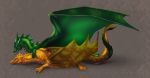  2018 amber_eyes ambiguous_gender claws digital_media_(artwork) dragon duo feral ferrety-lixciaa green_scales horn lying membranous_wings scales scalie simple_background solo spines western_dragon wings 