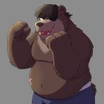 2024 anthro bear belly big_belly bottomwear changedbass clothing eye_patch eyewear hi_res humanoid_hands male mammal moobs navel overweight overweight_male shorts simple_background solo