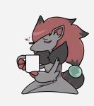 2d_animation ambiguous_gender animated anthro biped black_body black_fur drinking fur generation_5_pokemon grey_body grey_fur heart_symbol hi_res nintendo pokemon pokemon_(species) red_body red_fur short_playtime simple_background solo svkhaiminh white_background zoroark