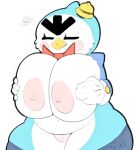 angry avian bell bird bottomwear bottomwear_down bow_tie brawl_stars breasts clothed clothing crossgender eyes_closed female genitals gloves handwear hat headgear headwear mr.p_(brawl_stars) navel nipples pants pants_down partially_clothed penguin pussy red_cheeks slightly_chubby slightly_chubby_female solo starreuges supercell_(company) thick_thighs touching_breasts