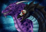  2018 ambiguous_gender digital_media_(artwork) dragon ferrety-lixciaa grey_eyes horn open_mouth pale_eyes purple_scales scales spines teeth tongue 