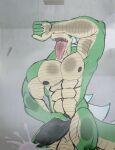 absurd_res anthro balls big_penis bodily_fluids crocodile crocodilian crocodylid cum erection genital_fluids genitals green_body hi_res humanoid humanoid_genitalia humanoid_penis looking_pleasured male masturbation muscular muscular_anthro muscular_male nipples nude open_mouth orgasm pecs penile penis reptile saliva scalie shower solo tail therot0 tongue tongue_out vein veiny_penis
