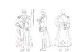  armor belt character_sheet coat epaulettes from_behind full_body gauntlets gloves hand_on_hip kinbee_(senjuushi) knee_pads lineart majiro_(mazurka) male_focus military military_uniform monochrome multiple_views official_art rope senjuushi:_the_thousand_noble_musketeers short_hair shoulder_armor single_gauntlet smile standing tabi translation_request transparent_background turnaround uniform wave_print zouri 