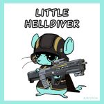 anthro democracy gun helldivers helldivers_2 male mammal mouse murid murine ranged_weapon rodent simple_background solo text weapon zueru_(zue)