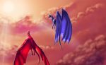  2017 ambiguous_gender day digital_media_(artwork) dragon duo feral ferrety-lixciaa flying horn membranous_wings scalie sky spines western_dragon wings 