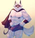 abs anthro biceps bulge canid canine canis cape clothed clothing death_(puss_in_boots) dreamworks fur genitals grey_body grey_fur hi_res humanoid humanoid_genitalia humanoid_penis looking_at_viewer male mammal mingo muscular muscular_anthro muscular_male nipples pecs penis puss_in_boots_(dreamworks) red_eyes solo tail underwear underwear_only white_body white_fur wolf