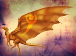  2018 ambiguous_gender brown_eyes claws digital_media_(artwork) dragon feral ferrety-lixciaa horn membranous_wings orange_scales scales scalie simple_background solo spines western_dragon wings 