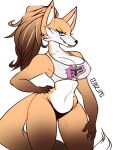 2000s 2019 amz_iro anthro bitchie_foxx breasts canid canine chav cheek_tuft claws cleavage clothed clothing crop_top england facial_tuft female fox fox_racing freckles grey_eyes hair hand_on_hip looking_at_viewer makeup mammal mascara navel ponytail prick_ears red_fox sharp_teeth shirt small_waist smug solo standing tank_top teeth thong topwear true_fox tuft underwear wide_hips