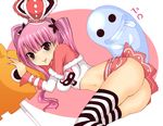  alternate_legwear ass bad_id bad_pixiv_id daive midriff navel one_piece perona pink_eyes pink_hair solo striped striped_legwear thighhighs tongue twintails 