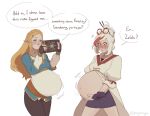  2girls blonde_hair glasses multiple_girls navel pregnant princess_zelda purah red_eyes simple_background standing stomach the_legend_of_zelda 