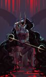  1girl artsicfox black_bodysuit black_hair bodysuit breasts fins head_fins her_imperious_condescension highres homestuck large_breasts long_hair polearm solo trident troll_(homestuck) very_long_hair weapon 
