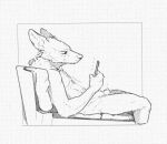  animal_genitalia anthro canid canine casual_nudity cellphone electronics genitals hi_res lounge male mammal nude penis penis_tip phone relaxing resrabbutt sheath simple_background sketch solo 