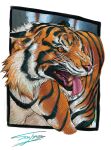  animal fangs highres signature tiger tongue tongue_out 