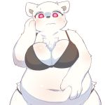  4_fingers bear belly_grab big_breasts bikini blush bra breasts chest_tuft clothing embarrassed female fur fur_tuft looking_at_viewer mammal mixeeeel navel panties polar_bear red_eyes shiny simple_background slightly_chubby swimsuit tuft underwear white_background white_fur 