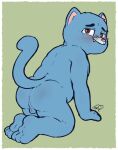 anthro anus balls blush butt cartoon_network domestic_cat feet felid feline felis genitals gumball_watterson hi_res kneeling looking_back male mammal poorsal presenting presenting_hindquarters slightly_chubby solo the_amazing_world_of_gumball