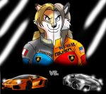  2014 anthro blonde_hair blue_eyes breasts brown_hair canid canine canis car digital_media_(artwork) duo electronic_arts english_text female fox fur grey_body grey_fur hair lamborghini_aventador lamborghini_reventon mammal michelle_(xxsparcoxx) multicolored_body multicolored_fur need_for_speed race_car racing_suit sophia_(xxsparcoxx) text two_tone_body two_tone_fur vehicle white_body white_fur wolf xxsparcoxx 