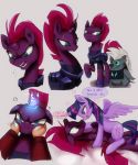  2018 angry blue_eyes blush equine eulipotyphlan face_squish fangs female friendship_is_magic fromamida grubber_(mlp) hedgehog horn mammal my_little_pony tempest_shadow_(mlp) twilight_sparkle_(mlp) unicorn winged_unicorn wings 